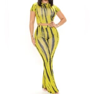 Chartreuse Tie-Dye Pant Set